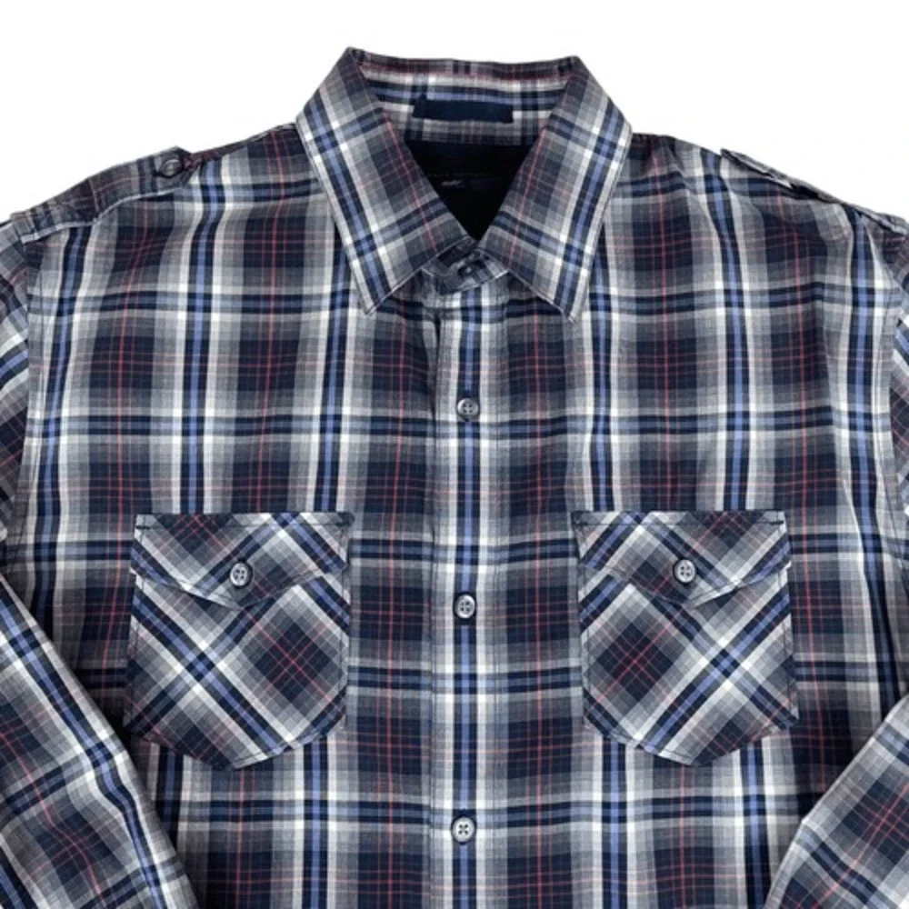 Banana Republic Shirt Mens (L) 16-16.5 Tall Large Plaid Long‎ Sleeve Button Down